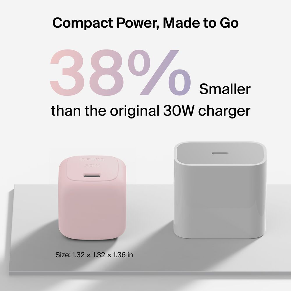 Compact USB-C Charger 30W + Braided USB-C Cable for MacBook Neo, Pink, hi-res