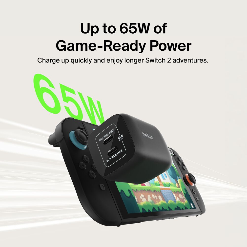 Dual USB-C Wall Charger 65W for Nintendo Switch 2, Black, hi-res