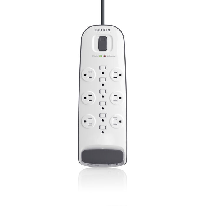 12-outlet Surge Protector with 8 ft Power Cord with Cable/Satellite and Telephone Protection, White, hi-res