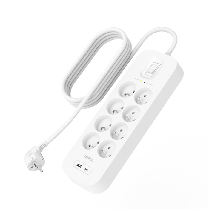 Multiprise parafoudre avec ports USB-C et USB-A (8 prises, 1 port USB-C et 1 port USB-A), , hi-res