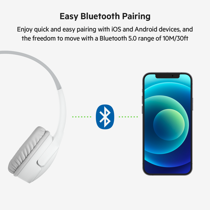Wireless On-Ear Headphones for Kids, White, hi-res