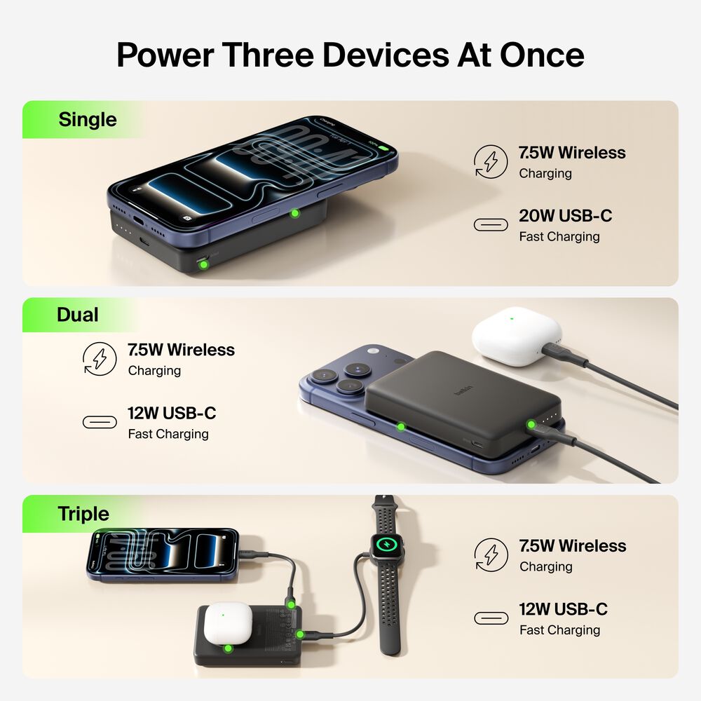 Slim Magnetic Power Bank 10K, Black, hi-res