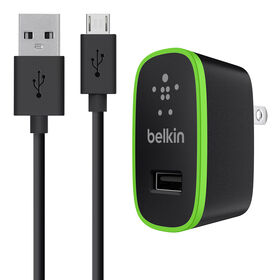12W USB-A Wall Charger + USB-A to Micro-USB Cable, Black, hi-res