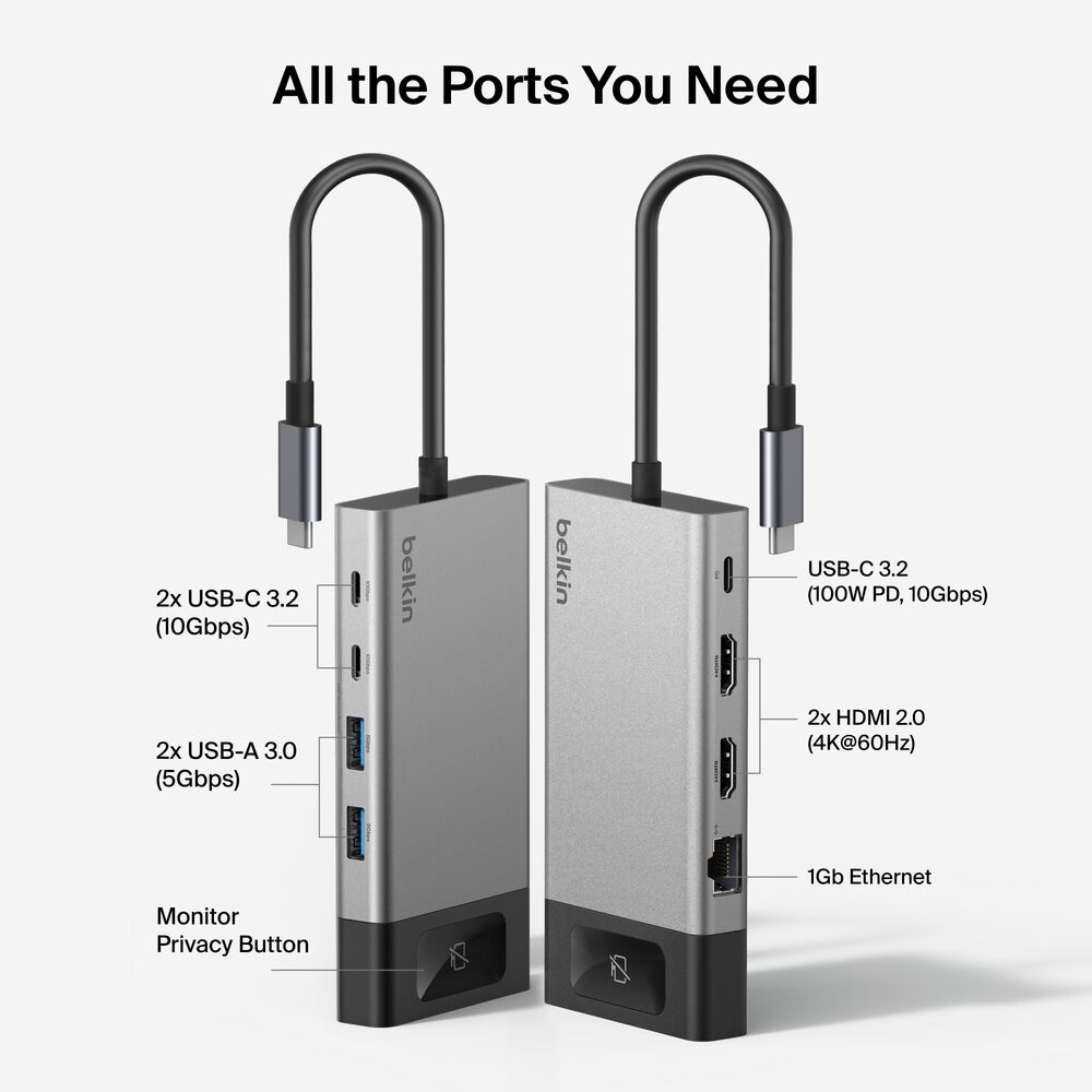 8-Port Dual Display USB-C Hub, Black, hi-res