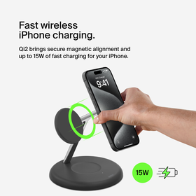 3-in-1 Magnetic Wireless Charging Stand with Qi2 15W, MagSafe-compatible |  Belkin US