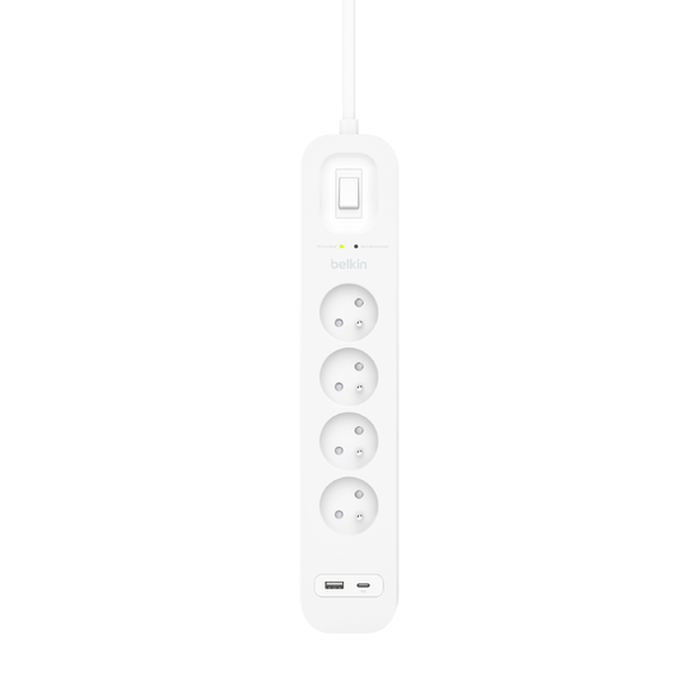 Multiprise parafoudre avec ports USB-C et USB-A (4 prises,1 port USB-C et 1 port USB-A), , hi-res