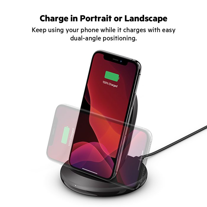 15W Wireless Charging Stand + QC 3.0 24W Wall Charger, Black, hi-res