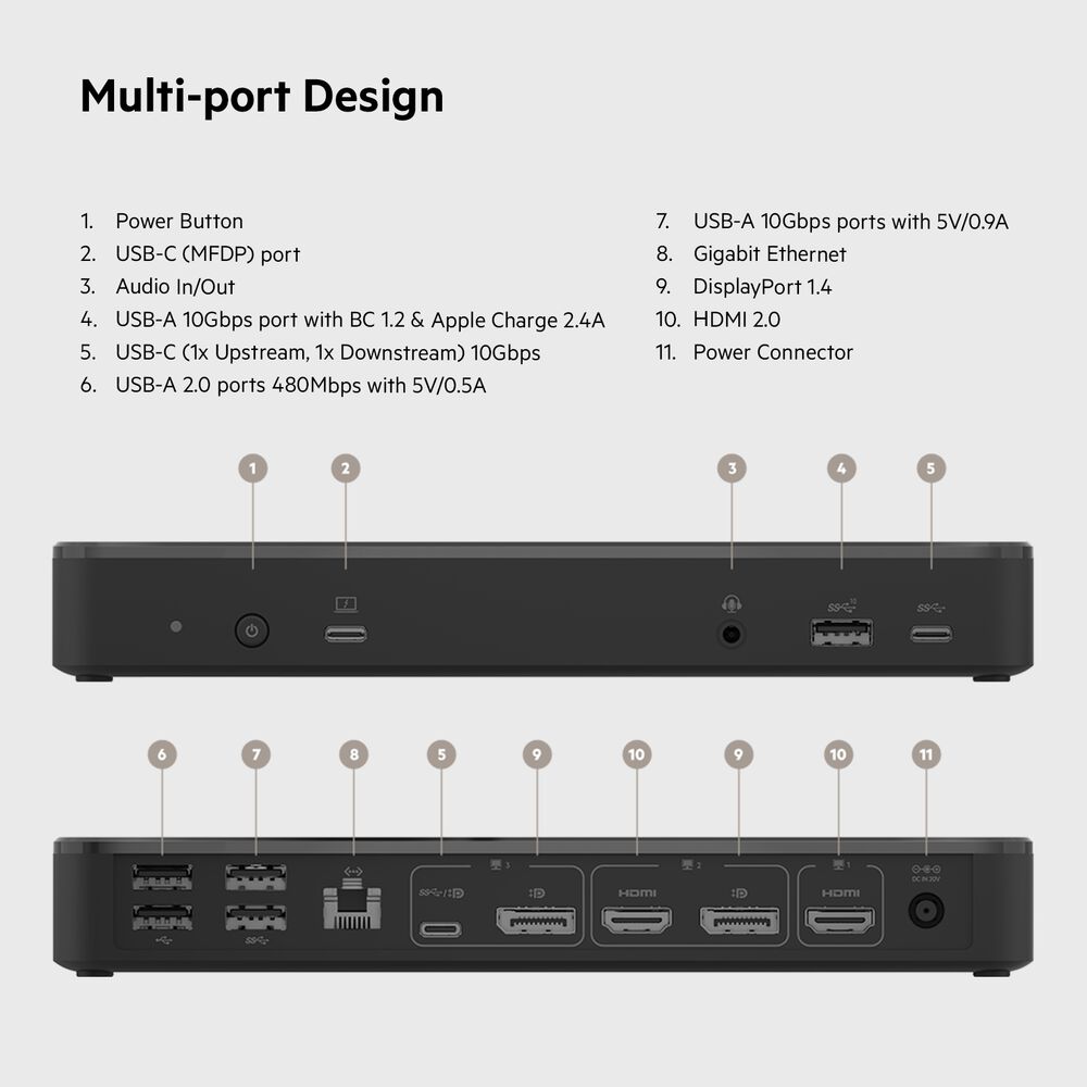 14-Port USB-C Docking Station, 65W, Black, hi-res