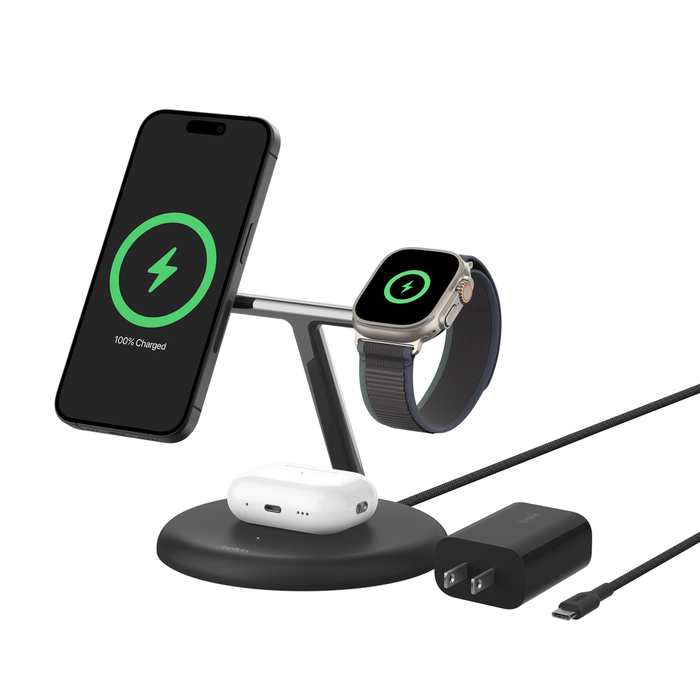 3-in-1 Magnetic Wireless Charging Stand with Qi2 15W, Black, hi-res