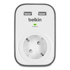 Belkin BSV103 SurgeCube-spanningsbeveiliger met 1 stopcontact en 2 USB-laadpoorten (2,4 A gedeeld), White/Gray, hi-res
