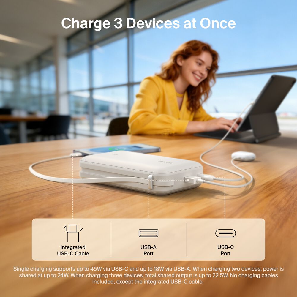 Power Bank 20K with Integrated Cable and Display, Sand, hi-res