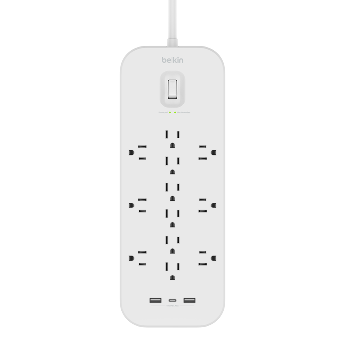 12 Outlet Surge Protector + USB-C and USB-A ports, , hi-res