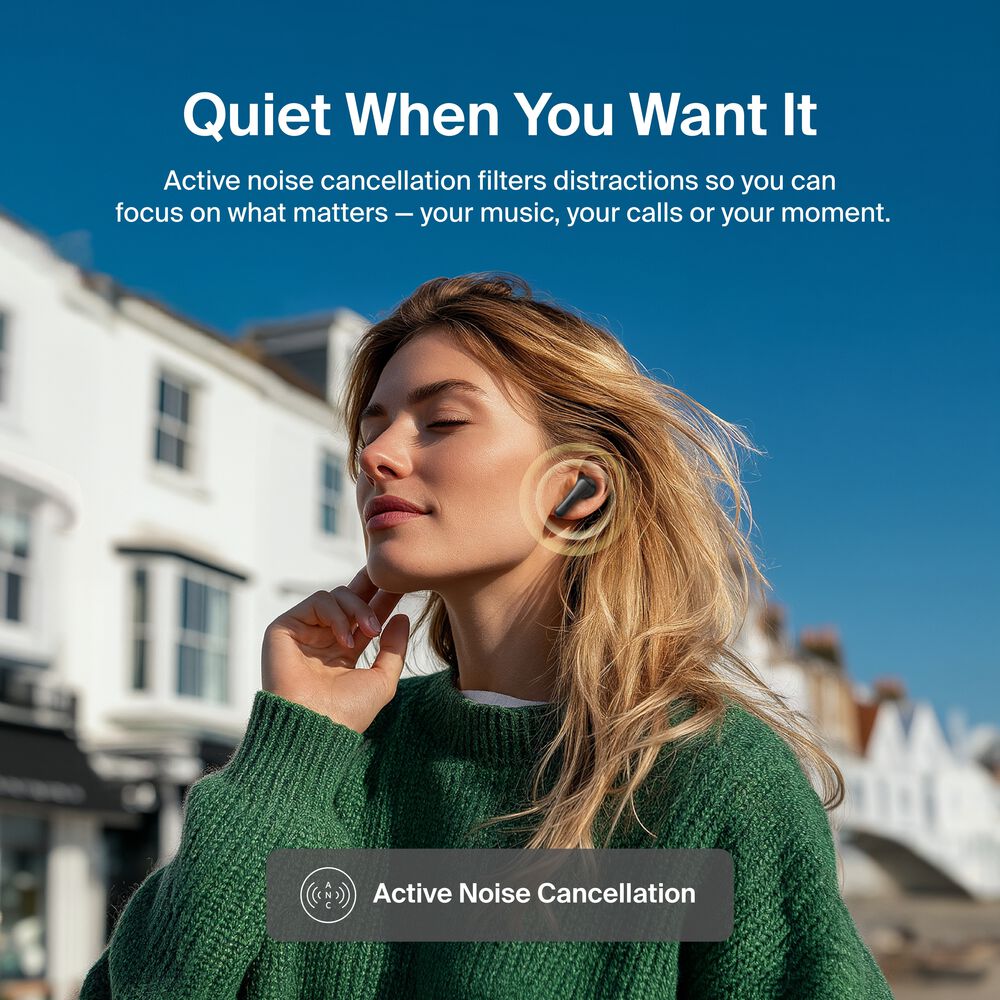 ANC Noise-Cancelling Earbuds, Black, hi-res