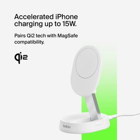 Convertible Magnetic Wireless Charging Stand with Qi2 15W, White, hi-res