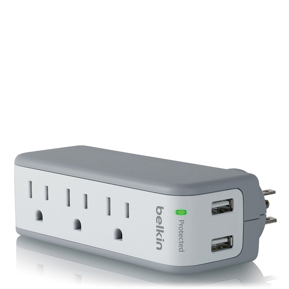 3-Outlet Mini Travel Surge Protector with USB Ports (2.1 AMP), White, hi-res