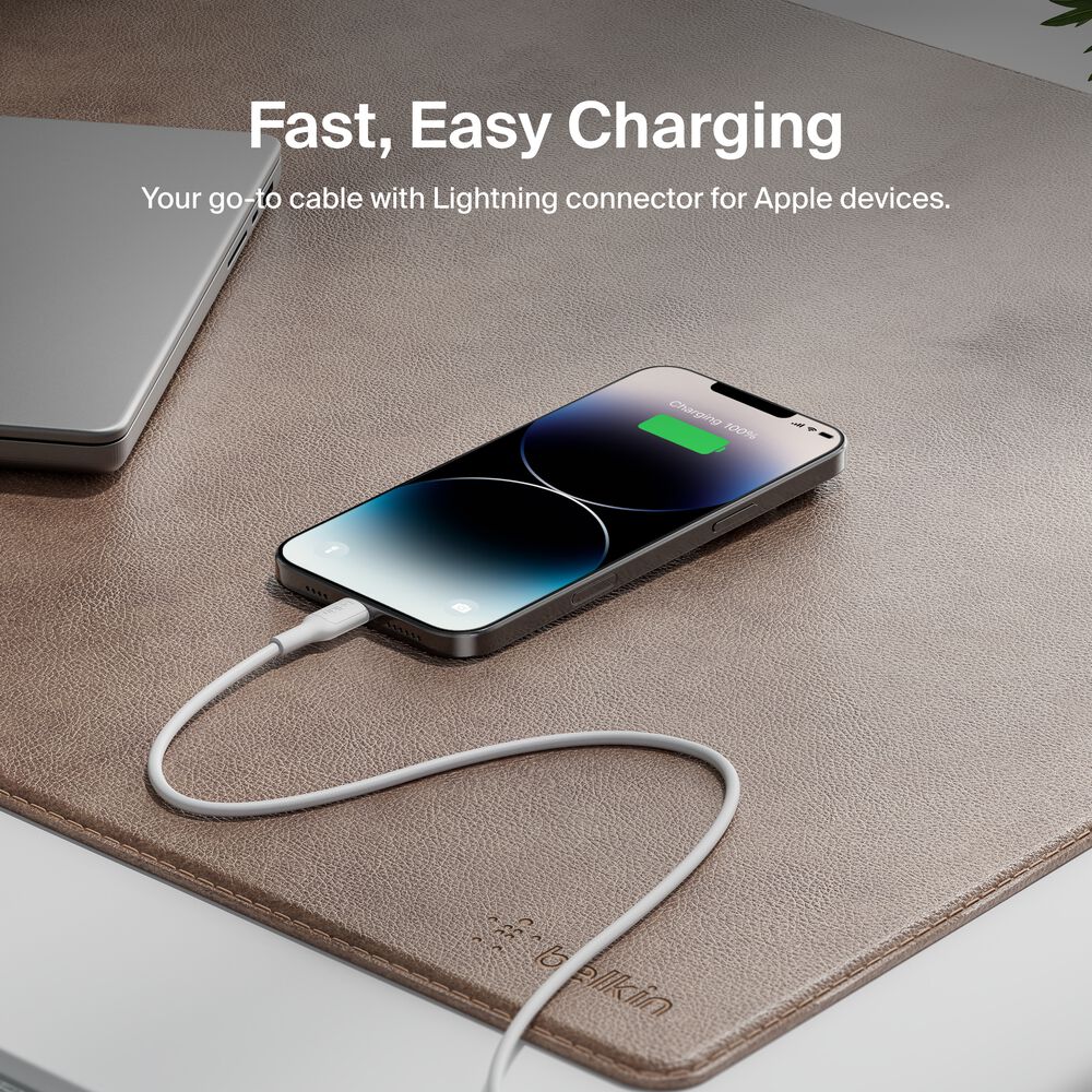 USB-C Cable with Lightning Connector, 3.3ft/1m, White, White, hi-res