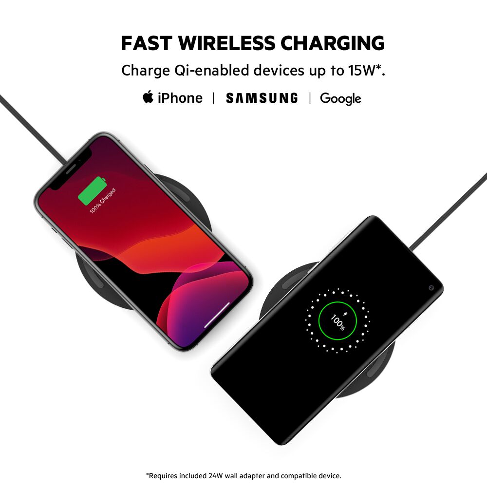 10W Wireless Charging Pad + QC 3.0 Wall Charger + Cable, Black, hi-res