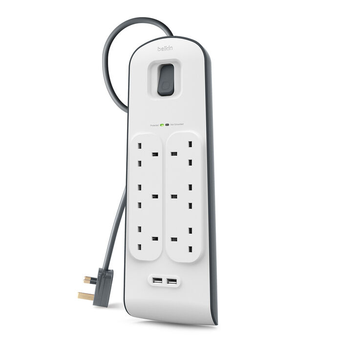 2.4 Amp USB Charging 6-outlet Surge Protection Strip, White/Gray, hi-res