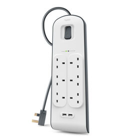 2.4 Amp USB Charging 6-outlet Surge Protection Strip, White/Gray, hi-res