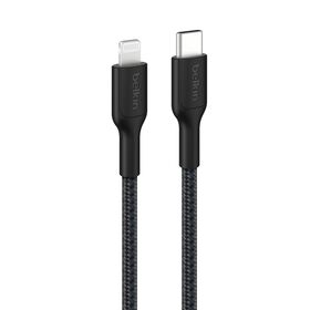 USB-C Braided Cable with Lightning Connector, 3.3ft/1m, Black, Black, hi-res