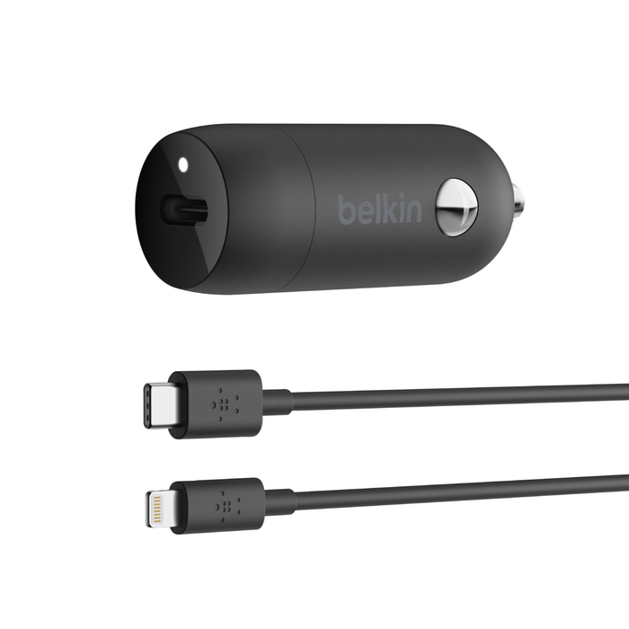 18W USB-C PD Car Charger + USB-C to Lightning Cable, Black, hi-res