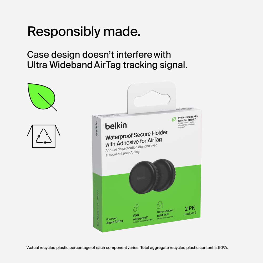 Waterproof Secure Holder with Adhesive for AirTag, Black, hi-res