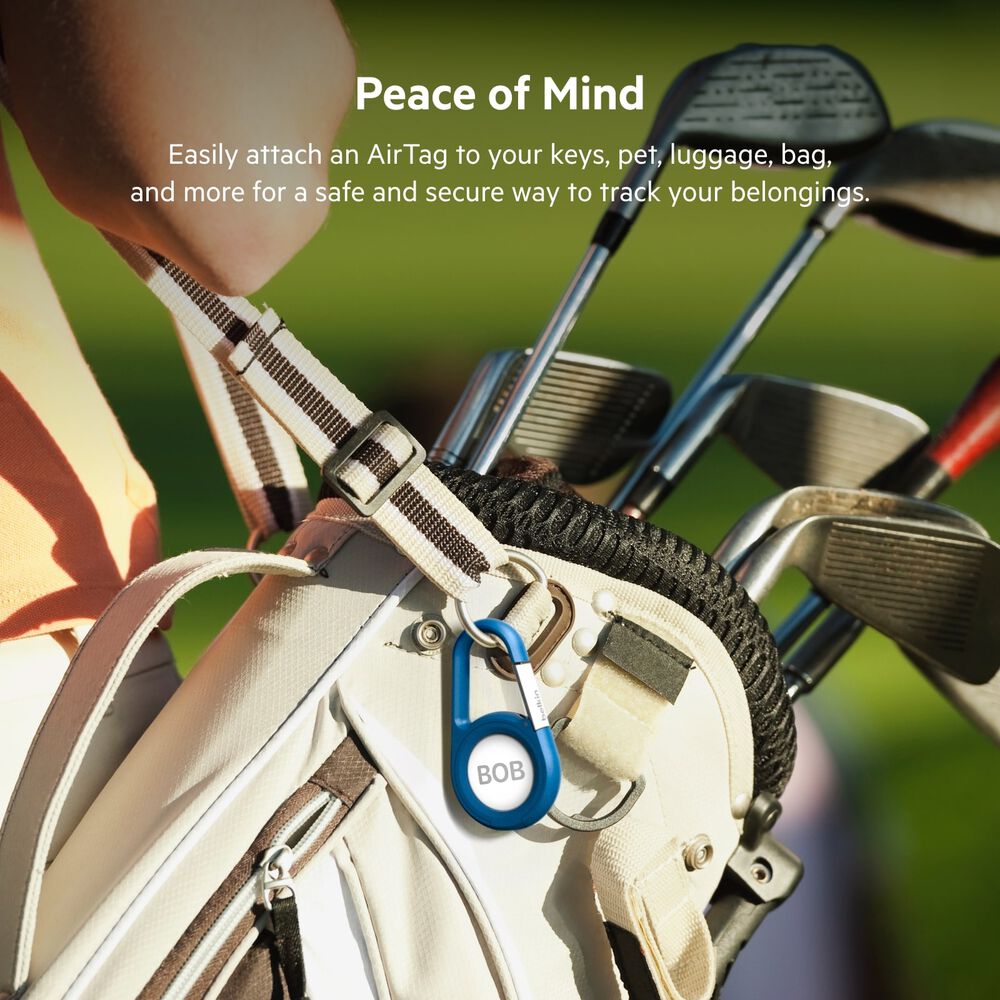 Secure Holder with Carabiner for AirTag, Blue, hi-res