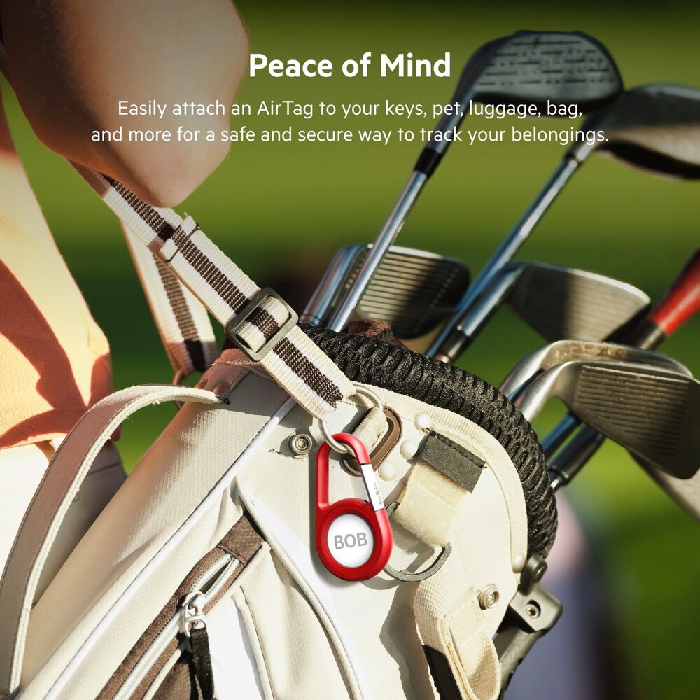 Secure Holder with Carabiner for AirTag, Red, hi-res