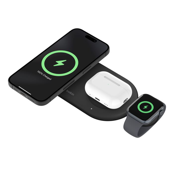 3-in-1 Magnetic Wireless Charging Pad with Qi2 15W Black — Belkin