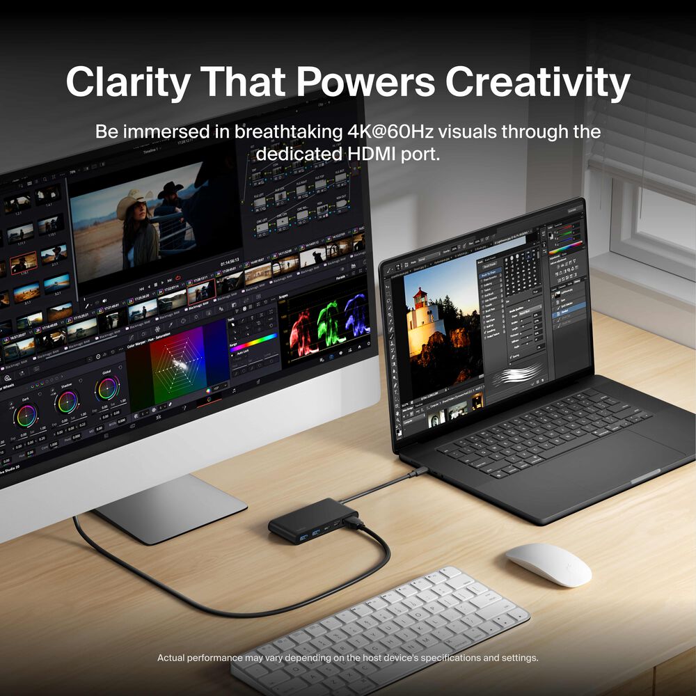 5-Port USB-C Hub with Dual USB-C Ports, Black, hi-res