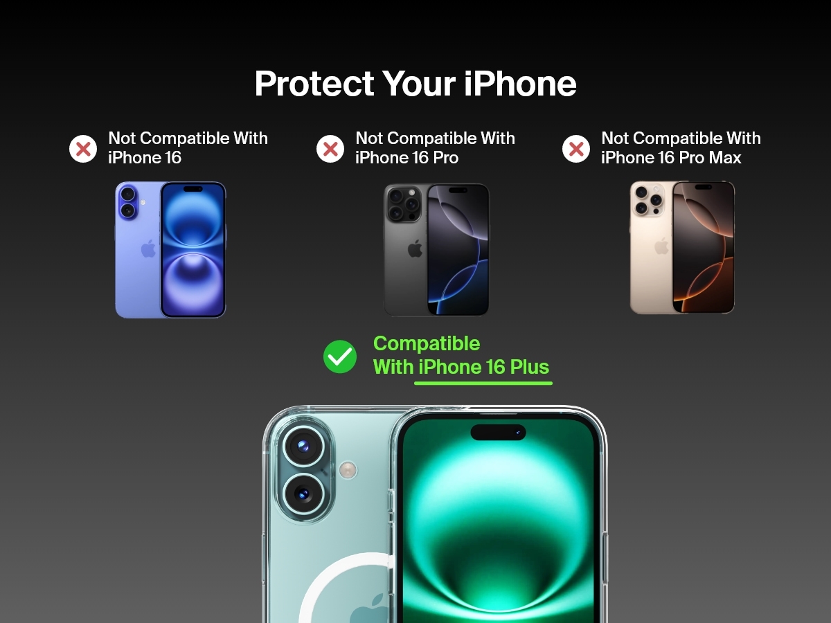 A compatibility guide for the SheerForce&trade; Magnetic iPhone Case. The image highlights that the case is compatible with iPhone 16 (marked with a green check), but not compatible with the iPhone 16 Plus, iPhone 16 Pro, or iPhone 16 Pro Max (each marked with a red X). Different iPhone models are displayed to visually indicate compatibility limitations.