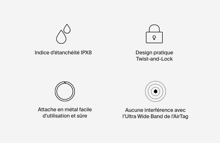 Anneau de protection &eacute;tanche avec attache en m&eacute;tal pour AirTag