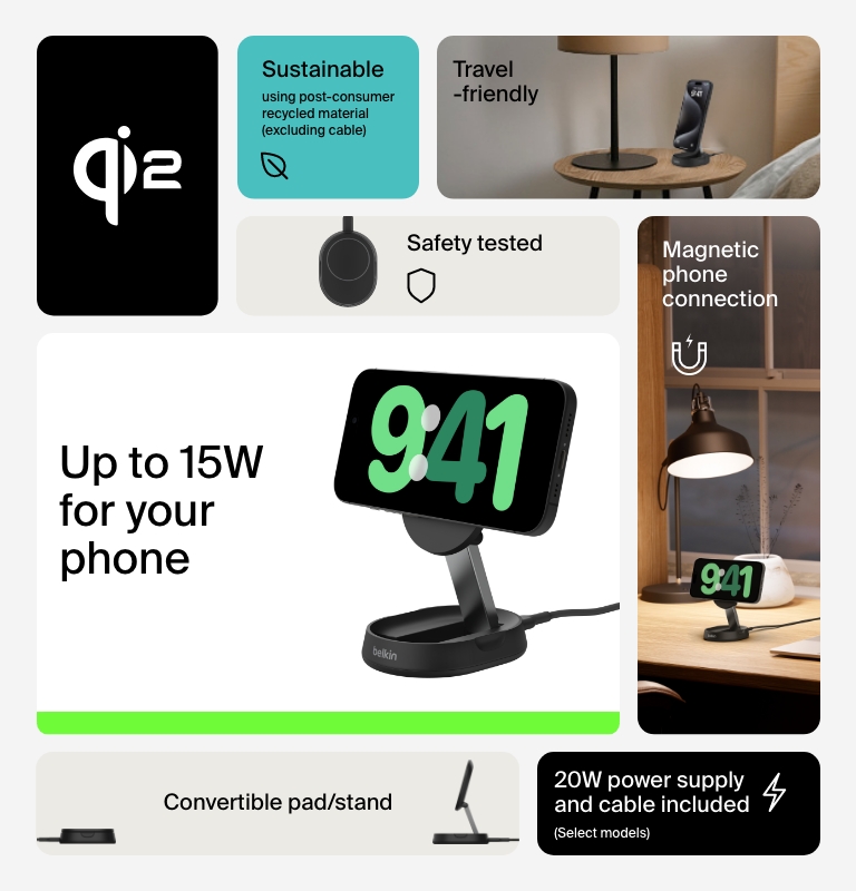 Convertible Magnetic Wireless Charging Stand with Qi2