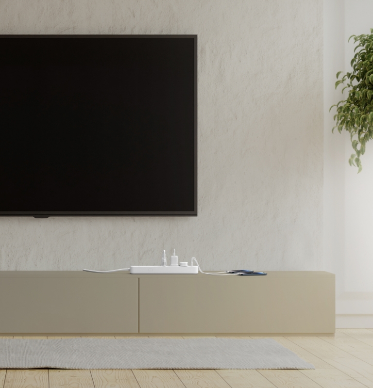 In the home with Belkin Surge Protector with 4 AC outlets and USB-C and USB-A ports.