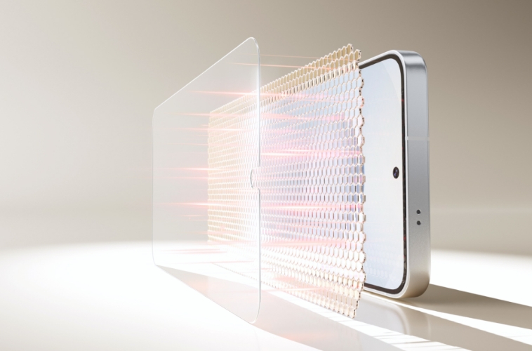 Smartphone display shown with belkin screen protector.