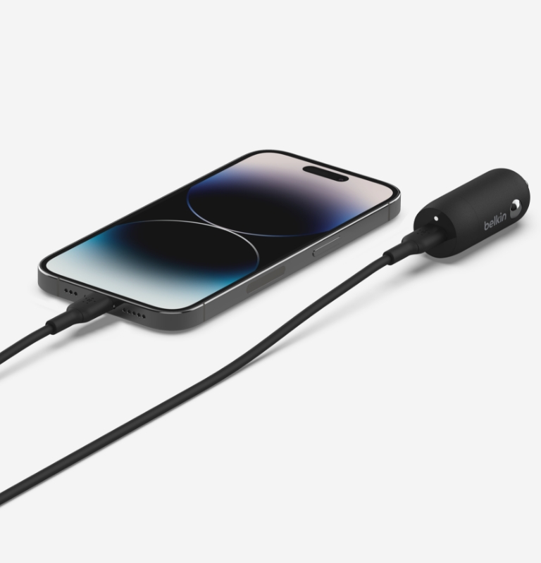 Belkin Boost↑Charge™ Cargador rápido para automóvil de 30 W, diseño  compacto con puerto de entrega de energía USB-C, cable USB-C a Lightning  incluido