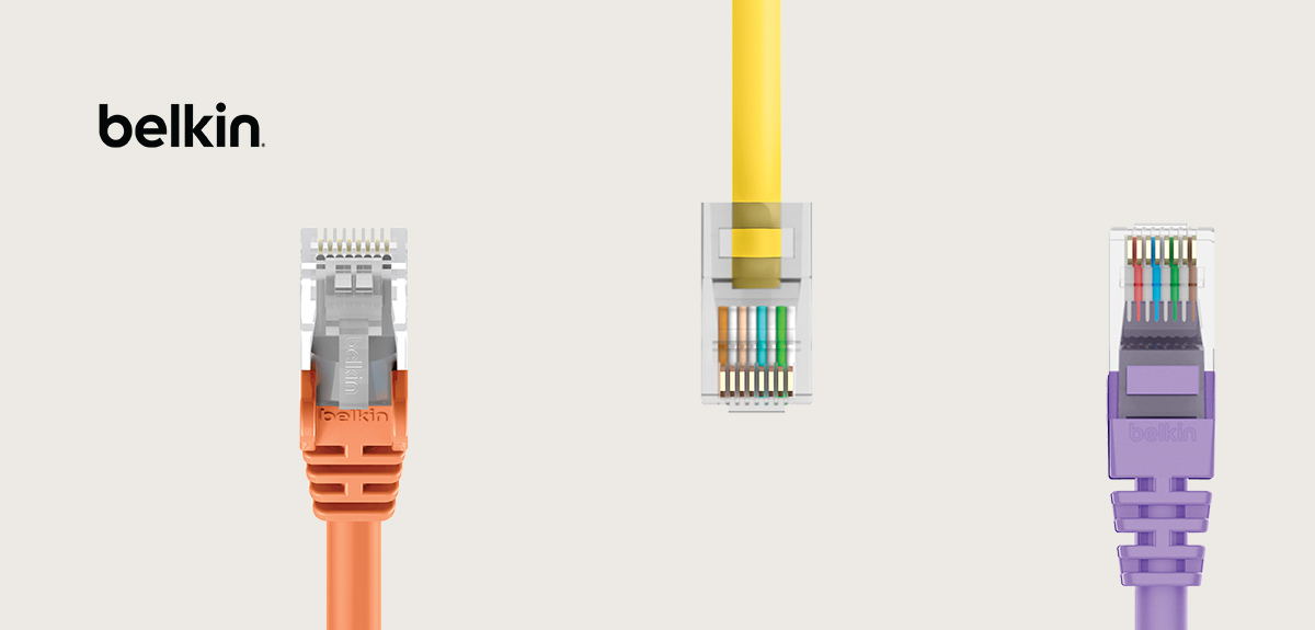 three Belkin networking cables placed side by side