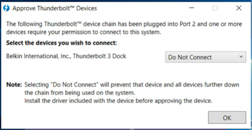 核准 Thunderbolt 裝置進行連結