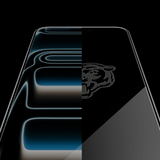 Screen Skins technology banner showing a smartphone with a partially applied custom screen protector, illustrating a personalized design on one side and a privacy tint on the other.