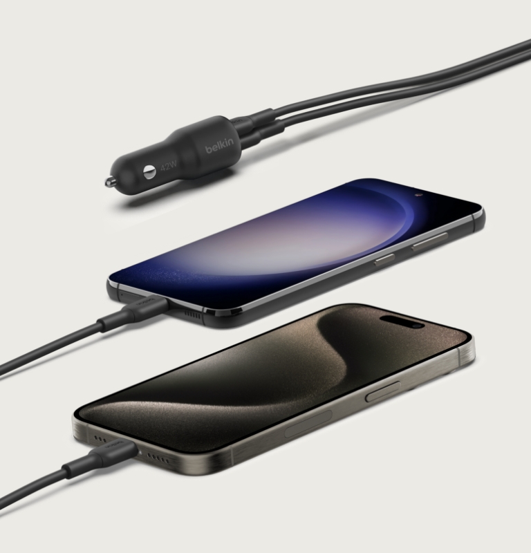 iPhone/Samsungデバイス用のパワフルなカーチャージャーで急速充電。| ベルキン