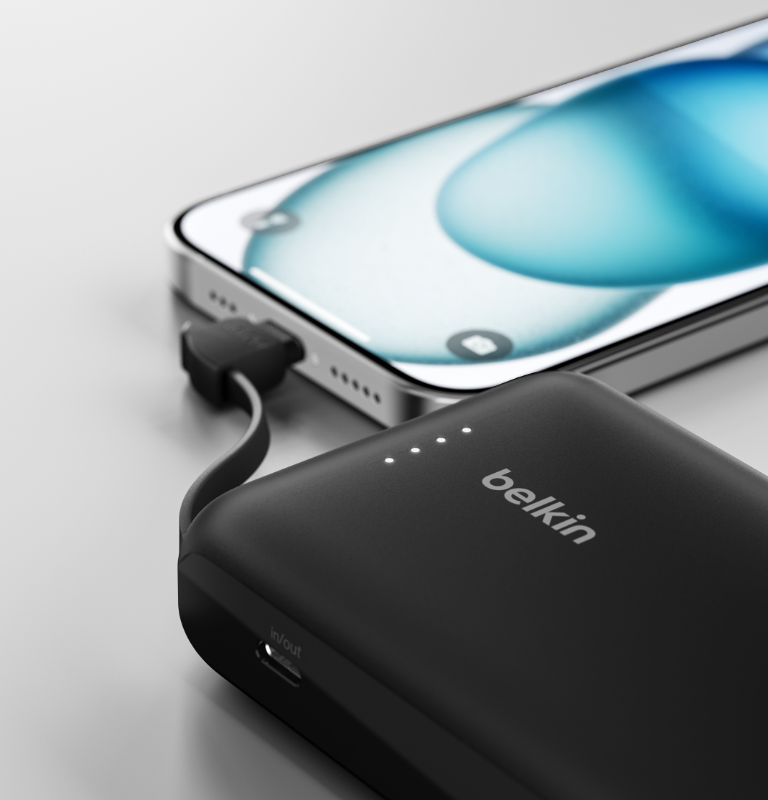 Portable Power Bank with Integrated Cable 10K | Belkin US Portable Power Bank with Integrated Cable 10K | Belkin US