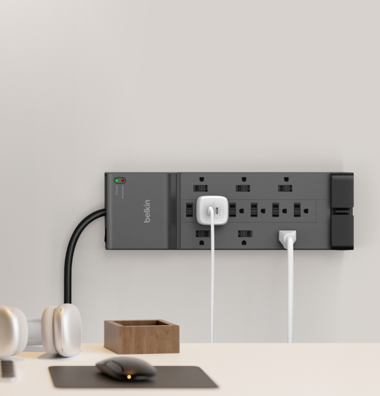 Belkin Surge Protector Power Strip w/ 12 AC Outlets & 8ft Long Flat Plug Heavy-Duty Extension Cord for Home, Office, Travel, Computer Desktop, Laptop & Phone Charger - 3,940 Joules of Protection 