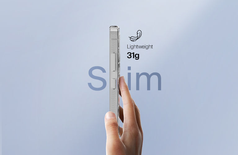 A comparison image showcasing the anti-yellowing technology of the Belkin SheerForce™ Magnetic iPhone Case. The Belkin case remains crystal clear over time, while a competing case appears yellowed. The text highlights the long-lasting clarity and resistance to discoloration, ensuring the case maintains its sleek, transparent design even after extended use.