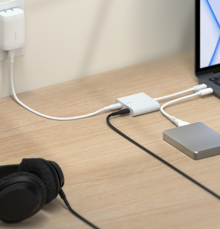 USB-C Data + Charger Adapter, Splitter, Power Delivery, Fast Charging for USB-C Smartphones, Tablets, and More | Belkin