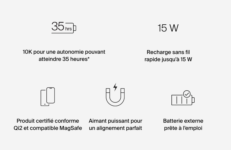 Batterie externe Qi2 enfin disponible&nbsp;! Profitez de la nouvelle technologie de recharge sans fil magn&eacute;tique Qi2 pour recharger vos appareils jusqu'&agrave; 15&nbsp;W.