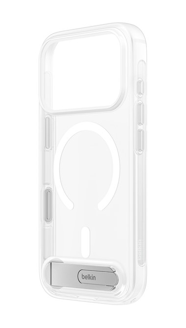 Clear Series with Kickstand case for iPhone 18 Pro, rear view with the kickstand open