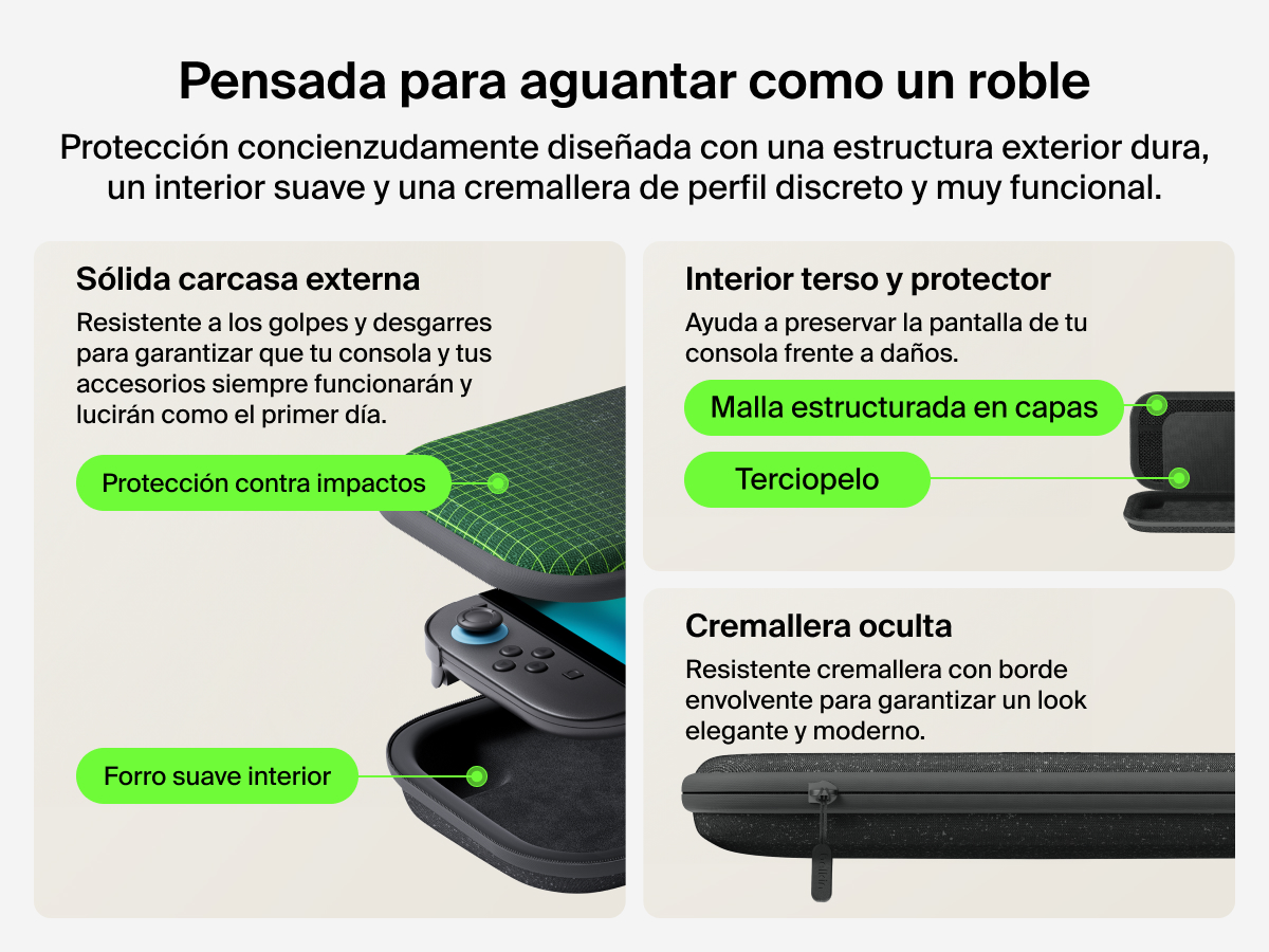 La funda de viaje de Belkin Gaming para Nintendo Switch 2 incluye una estructura externa dura y un interior suave de terciopelo con malla. Asimismo, cuenta con una cremallera exterior oculta que pone la guinda a una soluci&oacute;n de protecci&oacute;n y transporte duradera, port&aacute;til y elegante.