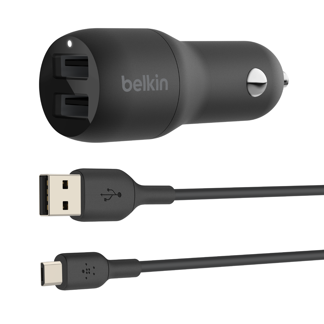 Dual-USB Auto-Ladegerät, 2 USB-Ports, 1 m MicroUSB Ladekabel