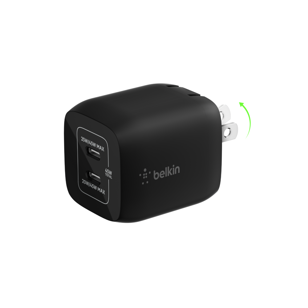 Dual USB-C GaN Wall Charger with PPS 45W