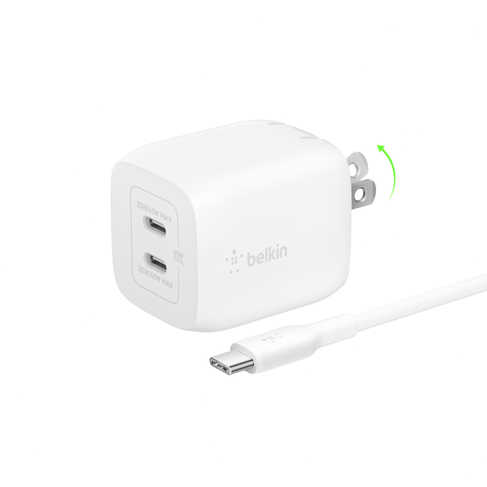 Chargeur Secteur Belkin 45W – Double Port USB-C – Blanc – Neuf Sous Blister